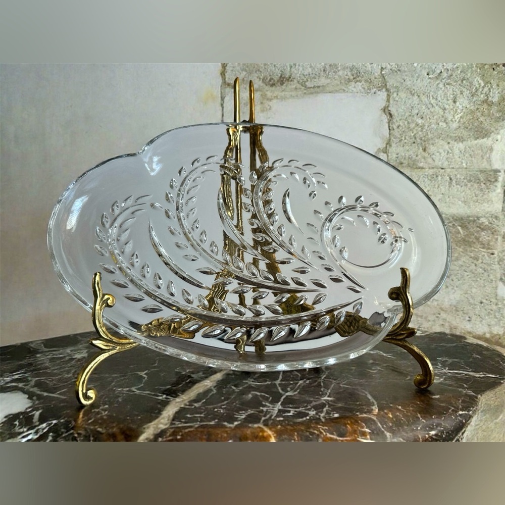 1950’s Vintage Federal Pressed Glass Hospitality Snack Tray Set with Glass Cup